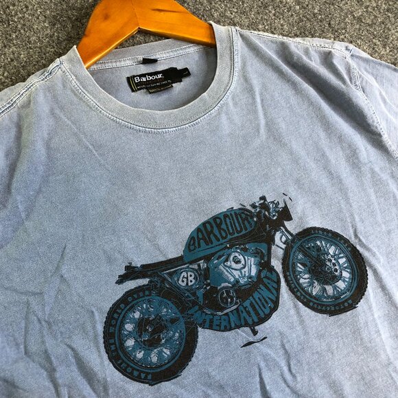 Barbour Shirt Mens Large Light Blue Short Sleeve Motorcycle Cotton Logo - Picture 1 of 8